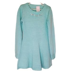 Girl's sz medium 7/8 aqua/shimmer sweater dress/tunic with rhinestone detailing